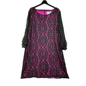 Karin Stevens KSL Dress Plus 20W Pink Black Overlay Floral Lace Layered Sleeves